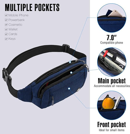 WATERFLY Fanny Pack Waist Bag: Small Hip Pouch Bum Bag Fannie Pack Phanny Fannypack Waistpack Bumbag Beltbag Sport Slim Fashionable for Jogging Hiking Hiker Woman Man