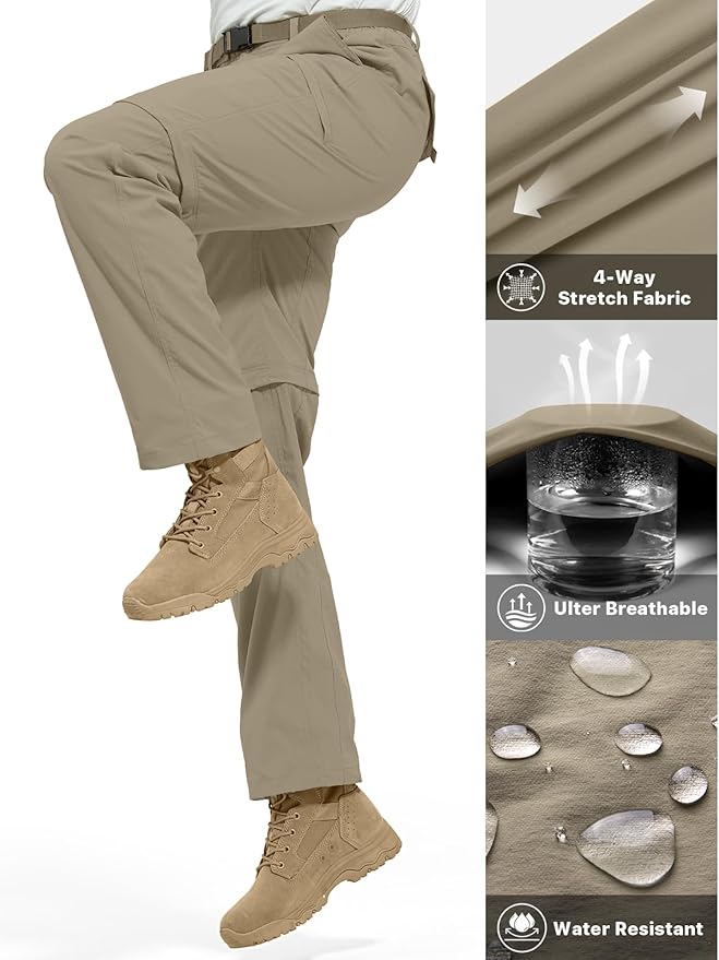 FREE SOLDIER Men's Outdoor Convertible Hiking Pants with Belt Lightweight Quick Dry Tactical Cargo Pants Nylon Spandex