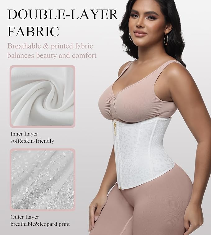 SHAPSHE White Waist Trainer For Women Tummy Control Corset Waist Cincher Shapewear With Zipper&Hooks