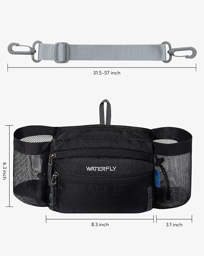 WATERFLY Fanny Pack Waist Bag: Waist Pack for Women Men with Two Water Bottle Holder Hiking Fanny Pack for Running Walking DogWalking Travel Cycling
