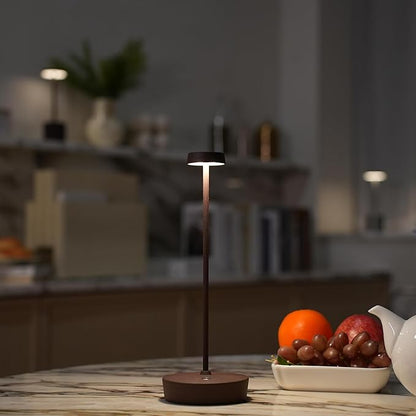 Cordless LED Table Lamp，Rechargeable Battery Desk Lamps, 3 Color Stepless Dimmable Metal Battery Table Lamps, Portable Waterproof Table Light for Indoor/Outdoor/Restaurant (Rust)