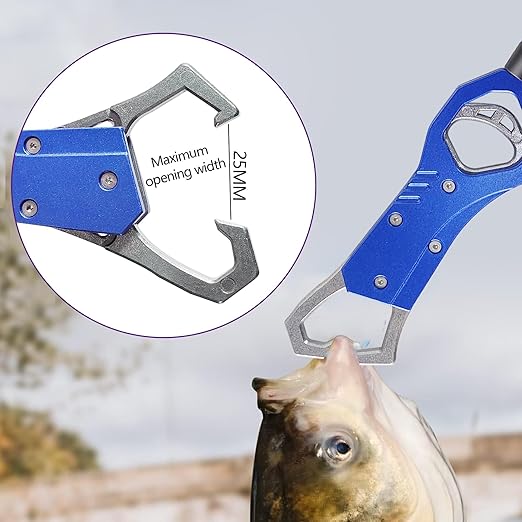 Eupheng 11.8'' Heavy-Duty Fish Gripper with Scale Rustproof Aluminum Body, Non-Slip Rubber Handle, Built-in Weight Estimator & Wrist Lanyard