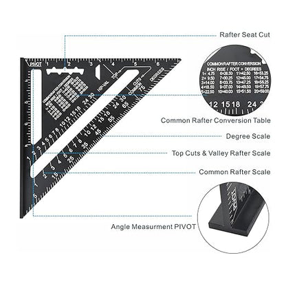 FEIRONG 3-in-1 Carpenter Square Tools,7" Triangle Square 10" L Shaped Ruler and Carpenter Pencil,Framing Square for Furniture and Cabinet Making