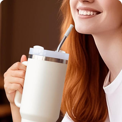 Reusable Stainless Steel Straws with Silicone Tip for Stanley 40oz, Metal Drinking Straws for 40oz Tumbler,3 Bent Tubes & 6 Tips& 1 Cleanr Brush (Chili)