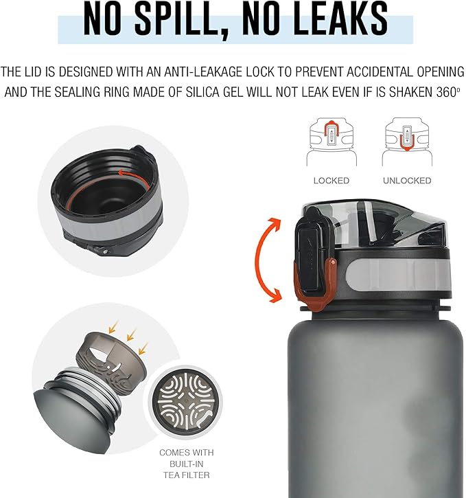 Tritan Sports Water Bottle with Magnetic Silicone Carry Strap & One Click Open Cap - Magnetic Drink Holder for Metal Equipment - Bottle w/Straps for Backpack, Belt & More (30oz, Sky Blue)