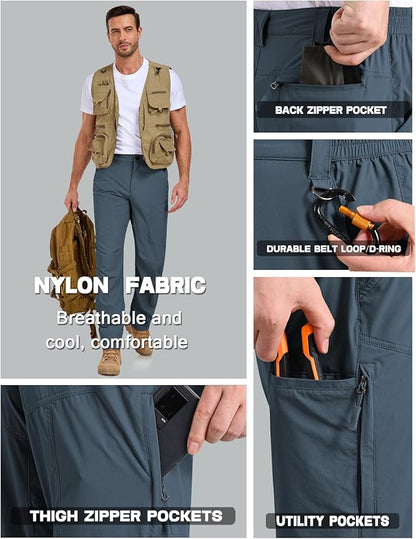 Mens Lightweight Cargo Hiking Patns Outdoor Quick Dry Work Tactical Pants with 6 Pockets Water Resistant Fishing Travel Pants