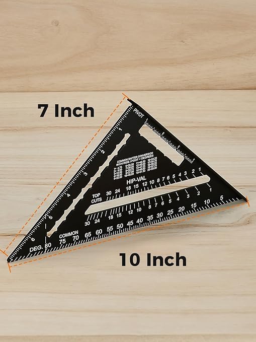 Mecurate 7 Inch Heavy-Duty Aluminum Alloy Triangle Rafter Square, Durable Carpenter's Layout Tool with Easy-to-Read Scales for Angle Measurement, Marking & Cutting Guide