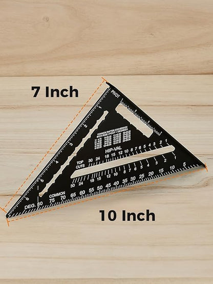 Mecurate 7 Inch Heavy-Duty Aluminum Alloy Triangle Rafter Square, Durable Carpenter's Layout Tool with Easy-to-Read Scales for Angle Measurement, Marking & Cutting Guide