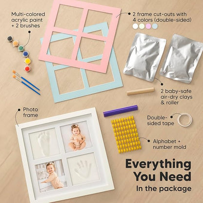 Baby Hand and Footprint Kit - Baby Footprint Kit, Clay Handprint Keepsake Frame, Nursery Picture Frame For Newborns, Personalized New Mom Gifts for Showers & Registry (Alpine White)
