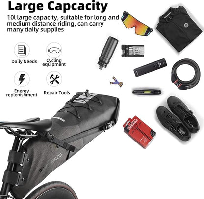 ROCKBROS Bikepacking Bag Waterproof Bike Saddle Bag Large Capacity Bikepacking Seat Bag Road Mountain Bike Seat Bag Max 14L