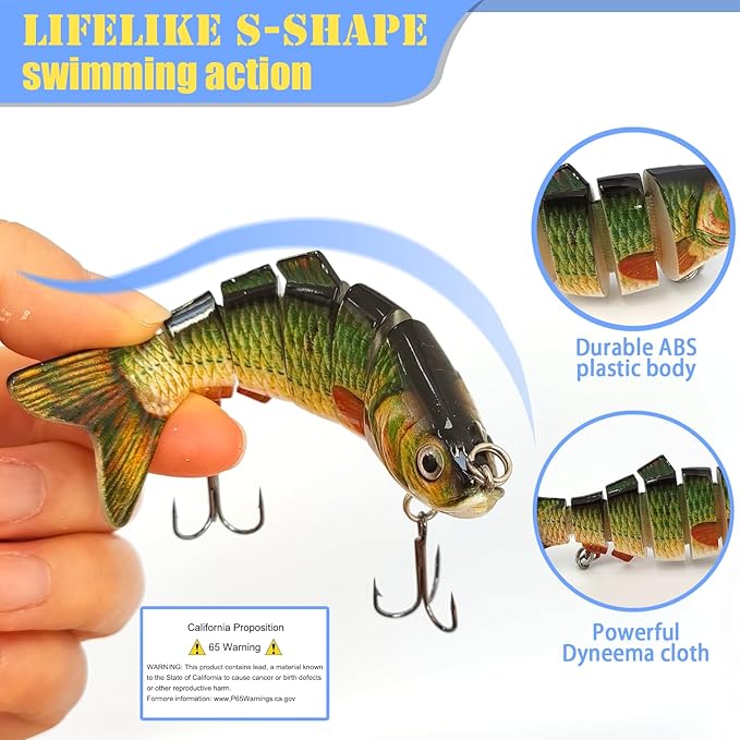 Multi Jointed Swimbait Saltwater Fishing Lures with Sharp Treble Hooks, Bass Fishing Lures Walleye Trout, Lifelike Slow Sinking Fish Bait Lures Kit Freshwater