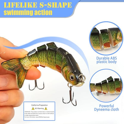 Multi Jointed Swimbait Saltwater Fishing Lures with Sharp Treble Hooks, Bass Fishing Lures Walleye Trout, Lifelike Slow Sinking Fish Bait Lures Kit Freshwater