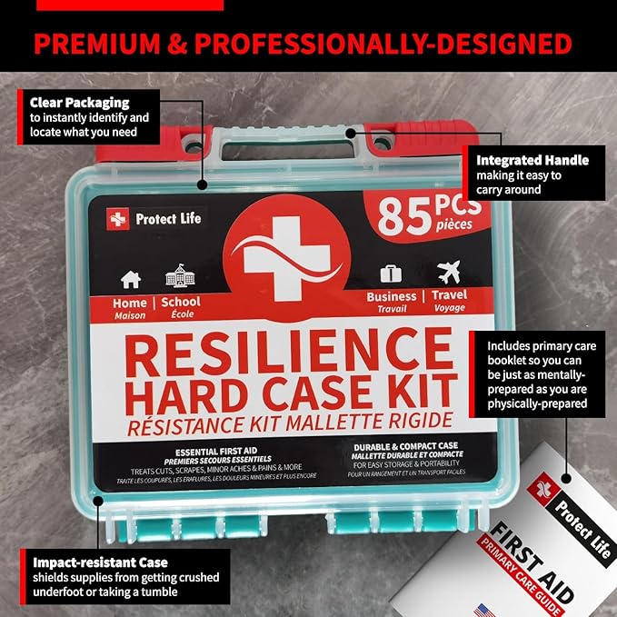 Protect Life Survival First Aid Kit for Home/Business, Camping Survival Kits | Mini Travel First Aid Kit | Camping Equipment | Small Kits for Car | Outdoor Emergency Survivals Pack - 85pcs
