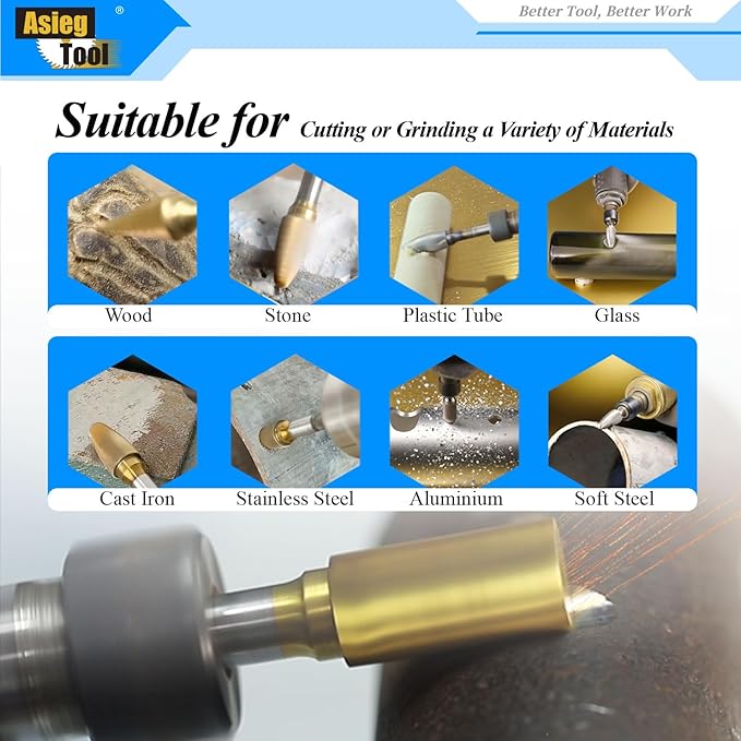 Carbide Burrs TiN Set with 1/4''Shank Double Cut Solid Power Tools Tungsten Carbide Rotary Files Bits for Die Grinder Metal Wood Carving Engraving Polishing Drilling Grinding Milling Cutting 10pcs