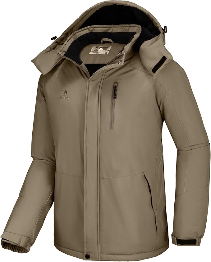 CAMELSPORTS Mens Winter Jacket Waterproof Warm Snow Ski Jackets Faux Fur Fleece Rain Coats with Removable Hood