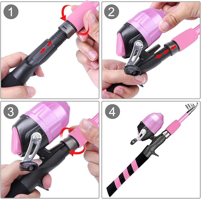 PLUSINNO Kids Fishing Pole, Portable Telescopic Fishing Rod and Reel Combo Kit - with Spincast Fishing Reel Tackle Box for Boys, Girls, Youth