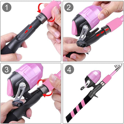 PLUSINNO Kids Fishing Pole, Portable Telescopic Fishing Rod and Reel Combo Kit - with Spincast Fishing Reel Tackle Box for Boys, Girls, Youth