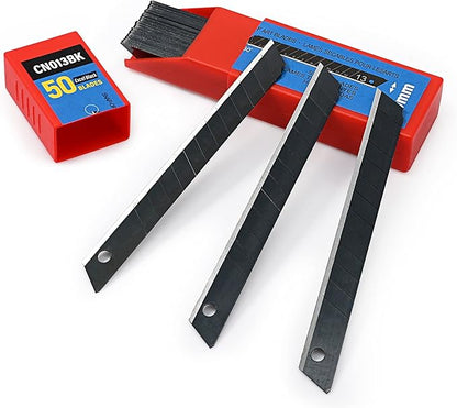 FOSHIO 100PCS 60 Degree Carbon Steel Snap Off Blades 9mm for Box Cutters Utility Knife Universal Art Knife Replacement Black Blades