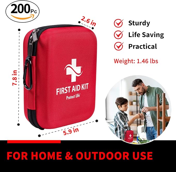 Protect Life Survival First Aid Kit for Home/Business, Camping Survival Kits | Mini Travel First Aid Kit | Camping Equipment | Small Kits for Car | Outdoor Emergency Survivals Pack - 200pcs
