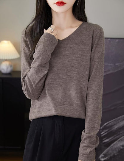 Chanyarn Women's 100% Merino Wool Base Layer Shirt Tops V Neck Long Sleeve Travel Hiking Tee T Shirt Pullover Sweater