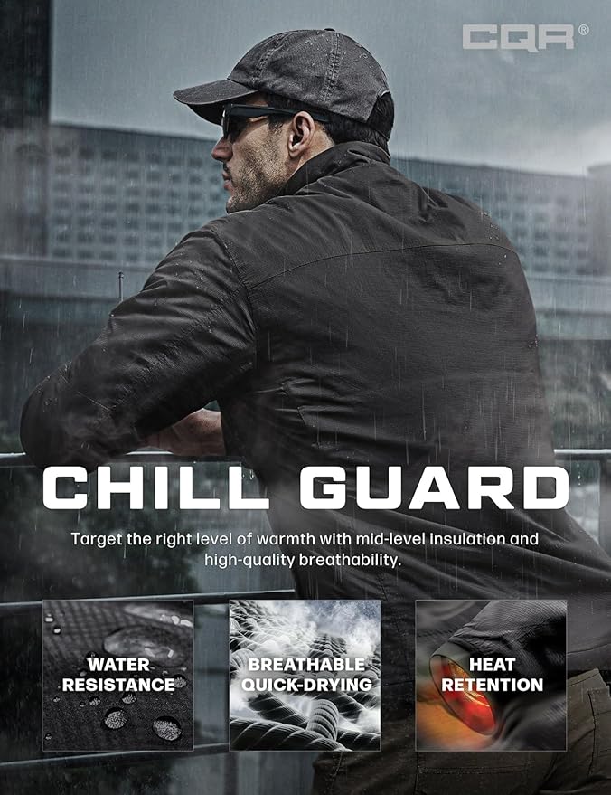 CQR Men's Lightweight Insulated Jacket, Windproof Packable Water Resistant Warm Active Coat for Hiking Work Outdoor Tactical