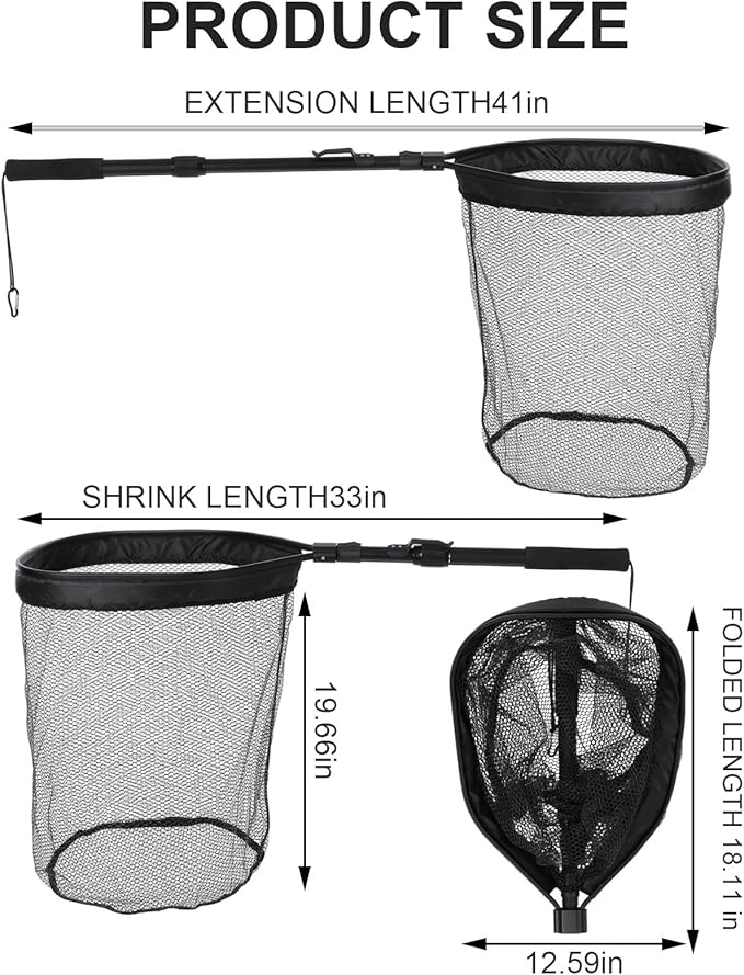 Floating Fishing Net, Foldable for Easy Storage, Retractable, Ideal for Bass, Trout, Kayak & Boat Fishing, Easy Catch & Release
