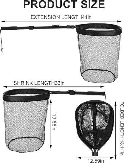 Floating Fishing Net, Foldable for Easy Storage, Retractable, Ideal for Bass, Trout, Kayak & Boat Fishing, Easy Catch & Release