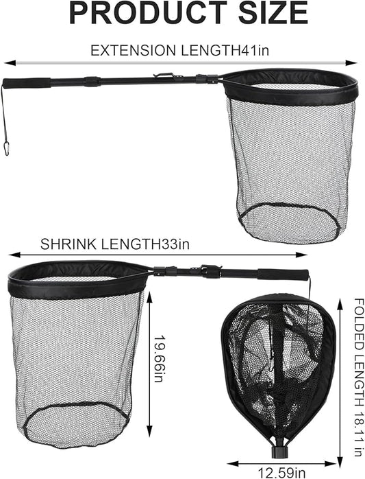 Floating Fishing Net, Foldable for Easy Storage, Retractable, Ideal for Bass, Trout, Kayak & Boat Fishing, Easy Catch & Release