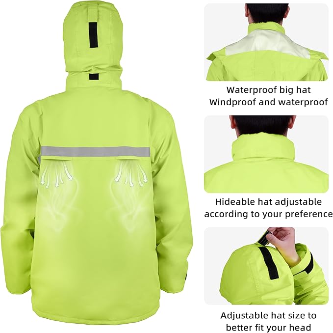 Coralrain Rain Suit Safety Waterproof Rain Jacket and Trouser Suit Raincoat With Hood lining For Men Women Adults Breathable