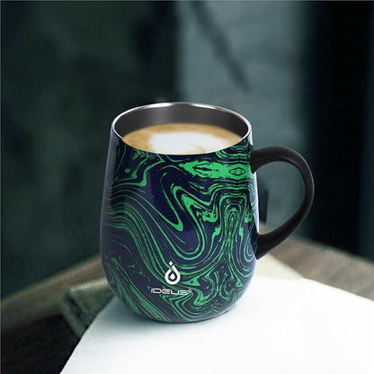 Ideus 16 oz (470 ml) Insulated Coffee Mug with Handle and Lid, Double Wall Stainless Steel Vacuum Thermal Coffee Mug, Travel Coffee Cup Thermal Cup for Home and Office (Green Zebra)