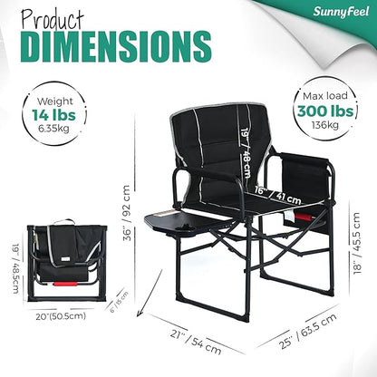 SUNNYFEEL Camping Directors Chair, Heavy Duty,Oversized Portable Folding Chair with Side Table, Pocket for Beach, Fishing,Trip,Picnic,Lawn,Concert Outdoor Foldable Camp Chairs