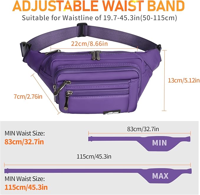 Waist Pack Bag Fanny Pack for Men&Women Hip Bum Bag with Adjustable Strap for Outdoors Workout Traveling Casual Running Hiking Cycling (Purple)