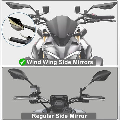 Motorcycle Rear View Mirrors, Stealth Wind Wing Side Mirrors Compatible with 2025 Kawasaki Z400 Z650 Z900 Z1000 Duke 125 200 250 390 690 790 1290 MT03 MT07 MT09 MT10 etc (Large Mirror(Normal))