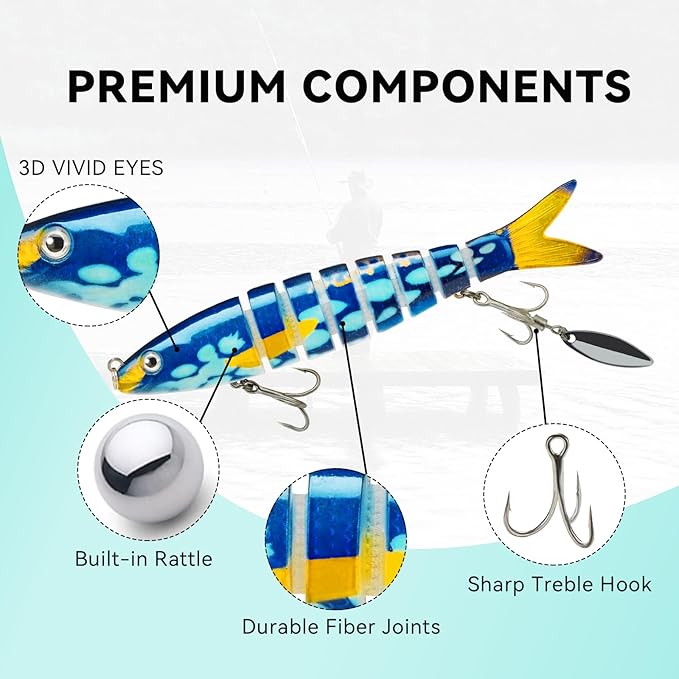 Fishing Lures with Spinner Baits Blades for Topwater, Swimbait for Trout and Bass Slow Sinking, 5pcs Fishing Hard Baits