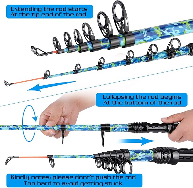 Sougayilang Fishing Rod and Reel Combos with Telescopic Fishing Pole Spinning Reels Fishing Carrier Bag for Travel Saltwater Freshwater Fishing