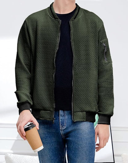 Mens Casual Jacket Loose Fit Lightweight Jacket Varsity Bomber Jacket with Zipper