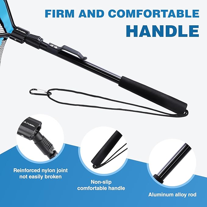 FLISSA Floating Fishing Net, Folding Fish Net for Portablity and Storage, Durable Landing Net for Salmon, Catfish, Bass, Trout Fishing, Great for Fly Fishing, Kayak or Boat Fishing