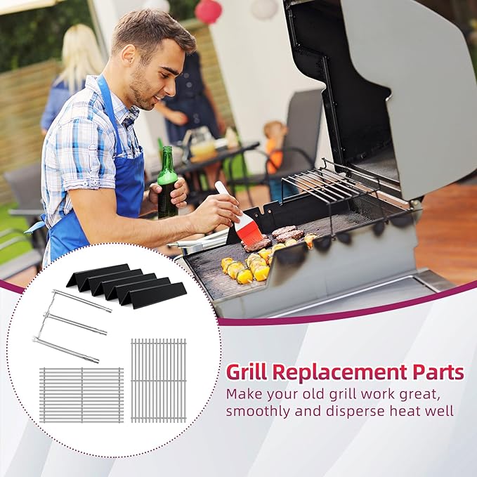 7639 17.4 Inches Grid Grates 7636 Flavorizer Bar with 69787 Burner for Weber Replacement for Spirit 300 Series,for Spirit E-310, E-330, E-320, S-310/320/330Cooking Gas Grills