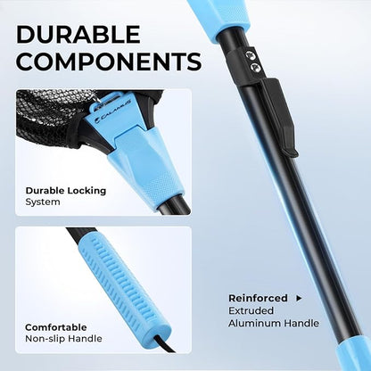 Calamus Triangle Fishing Net, Foldable, Lightweight & Strong Landing Net with Non-Slip Elastomer Handle, Built-in Elastic Lanyard and Belt Clip, Fishing Gear - Gift for Men