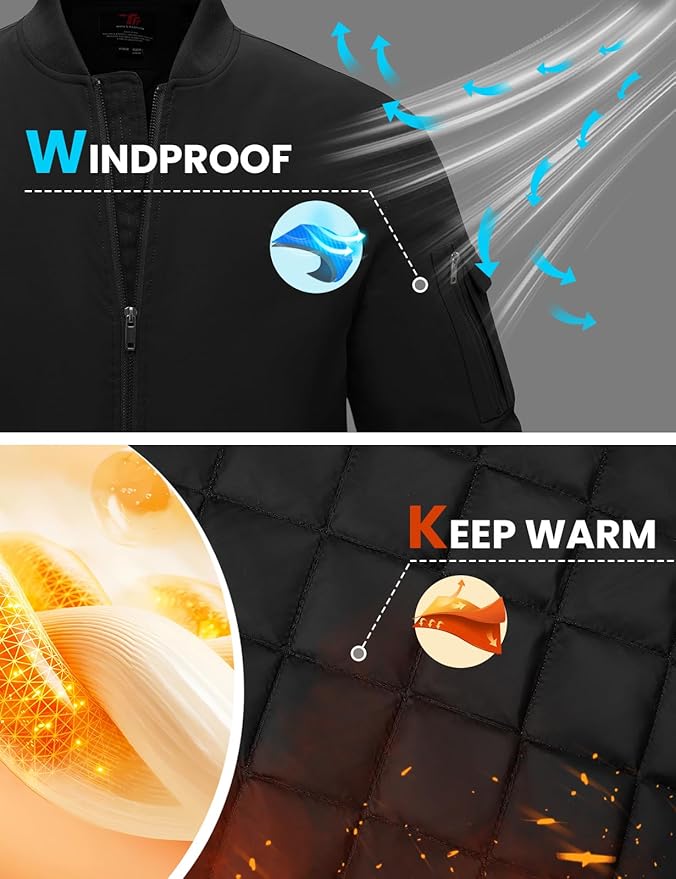 TBMPOY Men's Fall Jacket Winter Windbreaker Bomber Zip Up Padded Softshell Warm Windproof Casual Coat