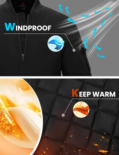 TBMPOY Men's Fall Jacket Winter Windbreaker Bomber Zip Up Padded Softshell Warm Windproof Casual Coat