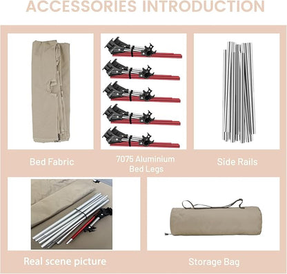 Camping Cot, Ultralight Folding Backpacking Cot, Outdoor Bed Tent Cot, Portable Camping Bed for Adults Lightweight cot Hiking Travel Home (Beiges,Red)