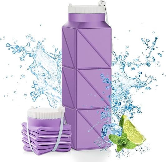 610ml Collapsible Water Bottles Upgrade Foldable Water Bottle BPA Free Reusable Lightweight LeakProof Silicone Water Bottles 20.6oz for Travel Gym Hiking Office Camping Sport Light Purple
