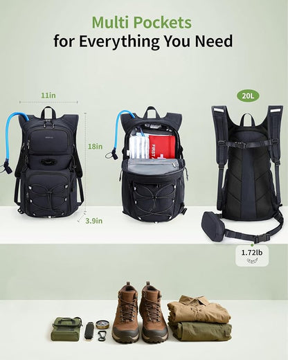 ECOHUB Hydration Backpack for Men Women, 20L Lightweight Hiking Daypack Cycling Backpack with 2L Water Bladder, Insulated Hydration Pack with Waist Pack