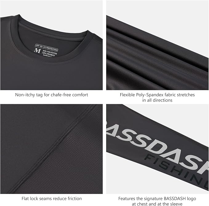 BASSDASH Fishing T Shirts for Men UV Sun Protection UPF 50+ Long Sleeve Tee T-Shirt