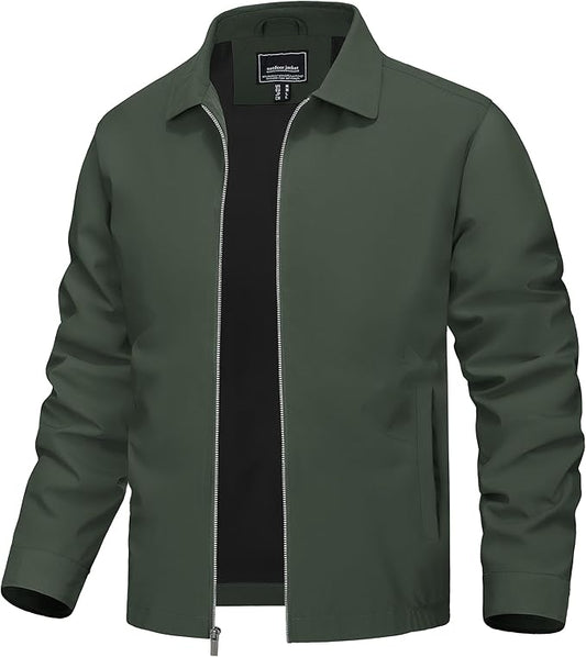 TACVASEN Mens Lightweight Windbreaker Full Zip Up Laydown Collar Jackets Light Casual Coat with Zip Pockets