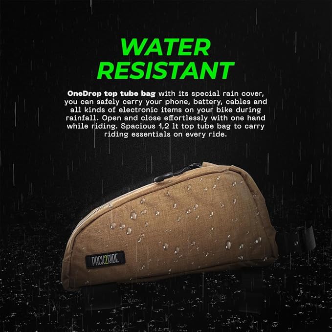 Onedrop Bike Frame Bag - Water Resistant Top Tube Bike Bag with Durable Cordura Fabric, Front Bicycle Storage & Bikepacking Pouch, Cycling Accessories for Biking Travel (Brown)