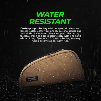 Onedrop Bike Frame Bag - Water Resistant Top Tube Bike Bag with Durable Cordura Fabric, Front Bicycle Storage & Bikepacking Pouch, Cycling Accessories for Biking Travel (Brown)
