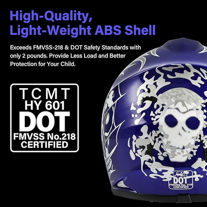 SLMOTO Dot Youth Kids Helmet Motocross Offroad Street Helmet Motorcycle Helmet Dirt Bike Motocross ATV Blue Skull Design HelmetGogglesGloves Small, Blue 2