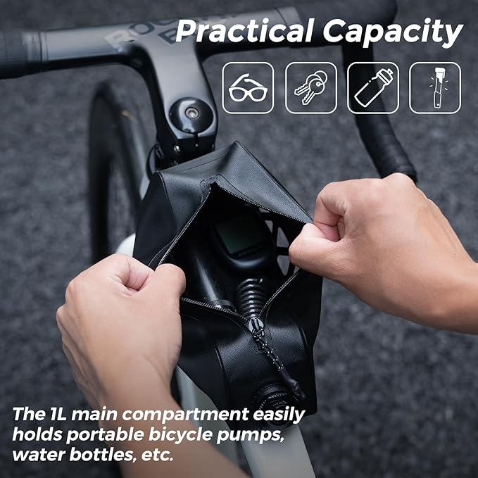 ROCKBROS Top Tube Bike Bag Waterproof Bike Frame Bag Lightweight Buckle Lock Design TPU Material Top Tube Bag Easy Install Cycling Top Tube Front Frame Pack 1L Capacity